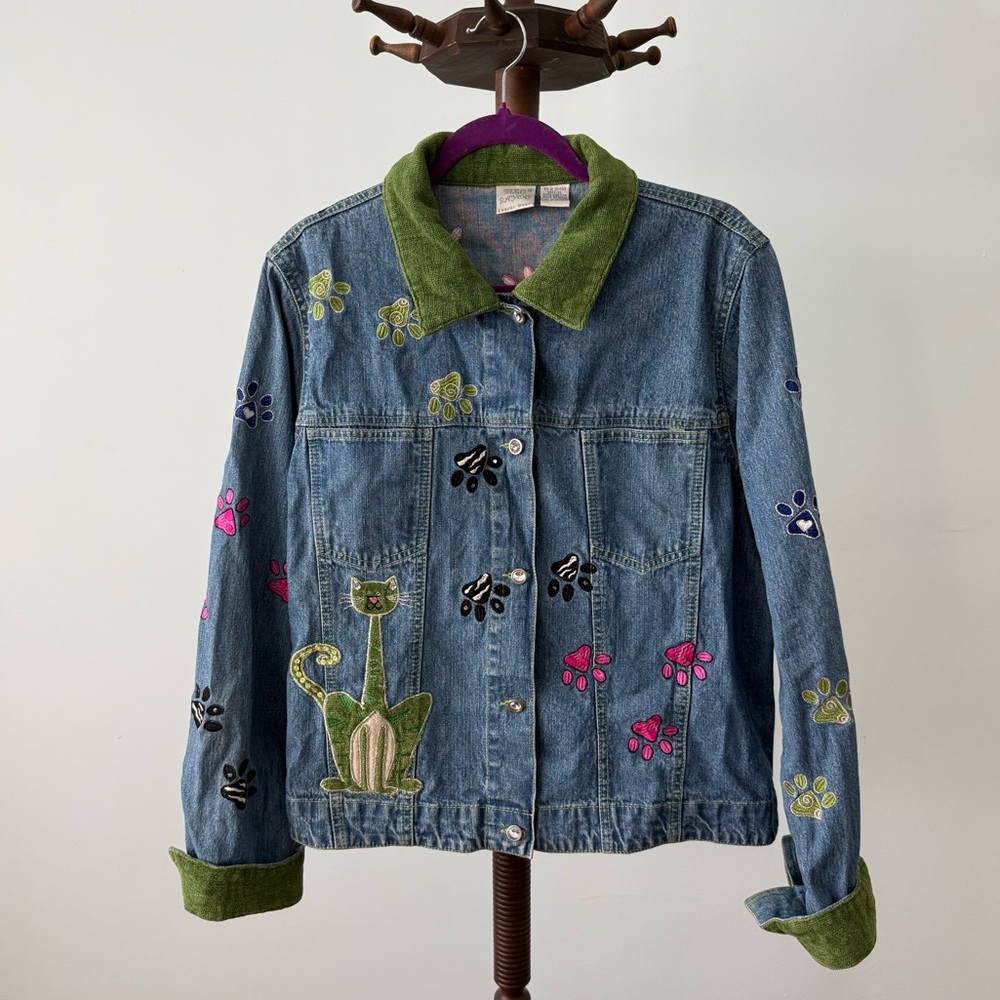 🐾 Blue Bayou Cat Embroidered Denim Jacket XL - Picture 6 of 15